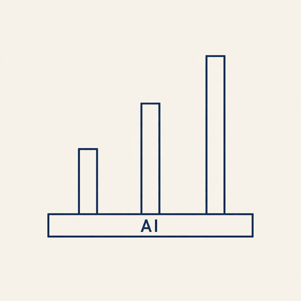 Horizontal AI slab at the bottom with three taller vertical columns rising from it labeled by domain
